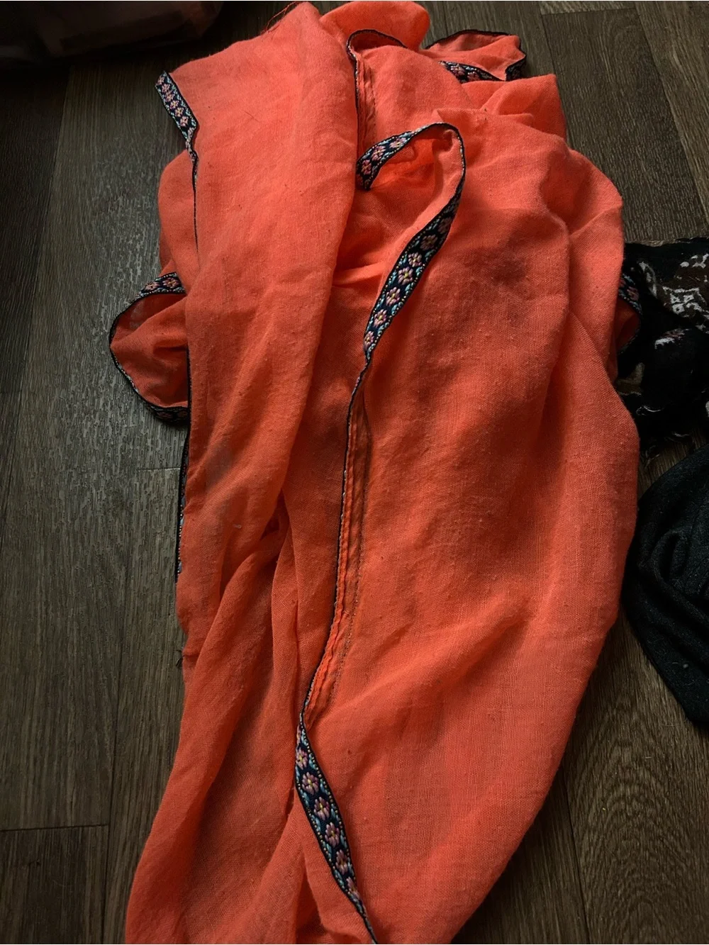 Steve Madden Orange Lightweight Scarf with Floral Trim